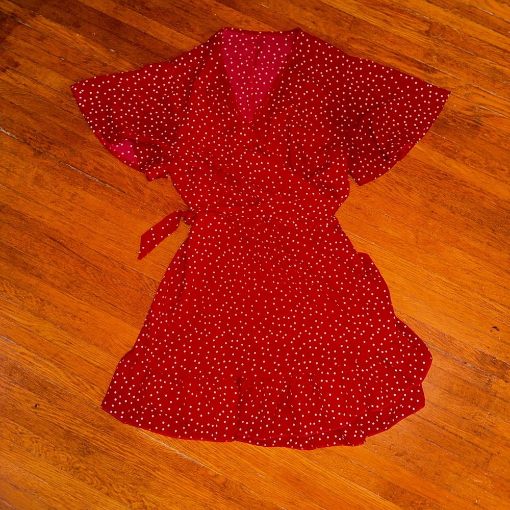 Red Polka Dot Wrap Dress